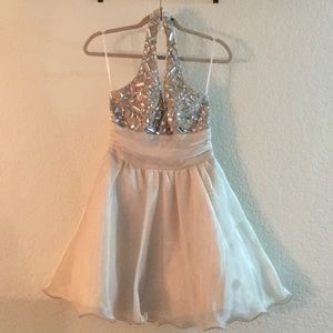 Champagne halter top homecoming dress